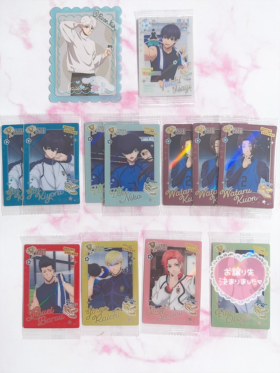 Rose_Yua_'s tweet photo. 【譲渡】 ブルーロック ウエハース6

譲￤画像
⭐︎潔.二子.閃堂. ◯清羅.馬狼.雷市.久遠

求￤1枚100円＋送料

⭐︎は無印3枚〜5枚ほどお迎えしてくださる方優先
⭐︎以外は1枚からでも譲渡可能なので
お気軽にお声がけくださいませ。
よろしくお願いいたします。 https://t.co/C1ddZAv8lK