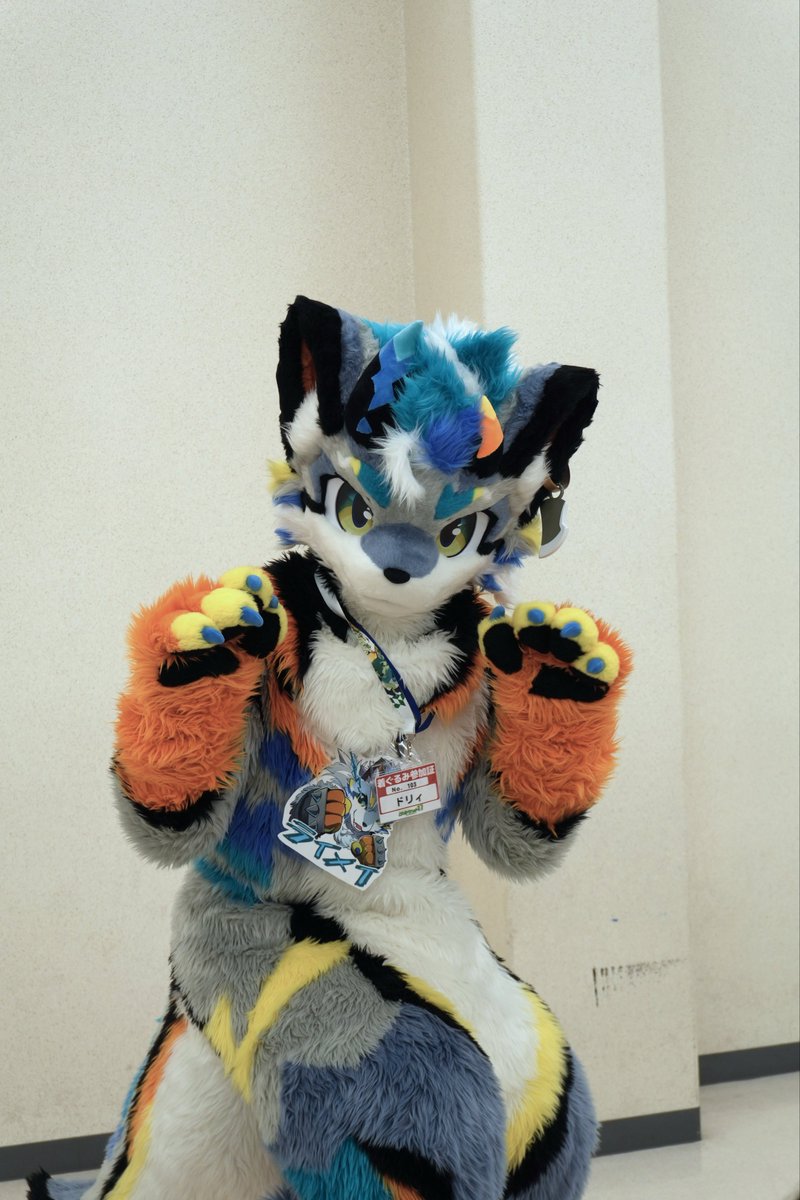 ErWilde_ZT's tweet photo. ライメイ @RAIMEI_FUR さん　ポーズかわいいくて、オレンジとブルーの模様がカッコよかった　#けもケット　 #けもケット17 https://t.co/GCu21e05ju