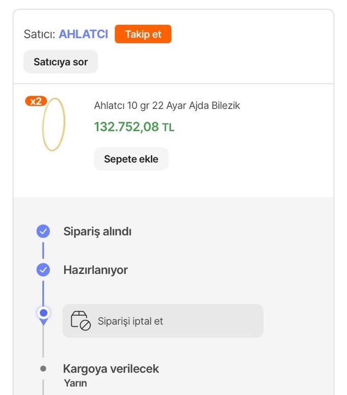 1MuhYatirimlari's tweet photo. 3 Taksit 20 Gr. Ajda Bilezik siparişi verdim https://t.co/nMIyPSL72v