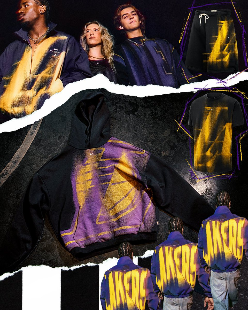 footlocker's tweet photo. LA wears their legacy 🏆

Shop the Nike x NBA Lakers “Worn With Obsession” collection at Foot Locker. https://t.co/de2otmmYOZ
