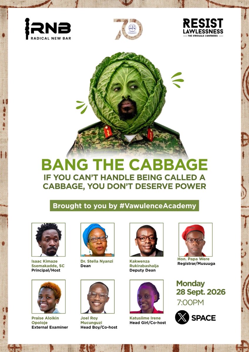 IsaacSsemakadde's tweet photo. REBELS:🔥BANG THE CABBAGE🔥at 7PM 

@AloikinOpoloje called the CDF a cabbage. Some say she crossed the line.  

@ODPPUGANDA has expectedly sanctioned a trumped-up charge sheet.  

But is insulting the CDF — or any public figure — protected speech, or a crime?  
#ResistLawlessness https://t.co/iDNgCWUUsx