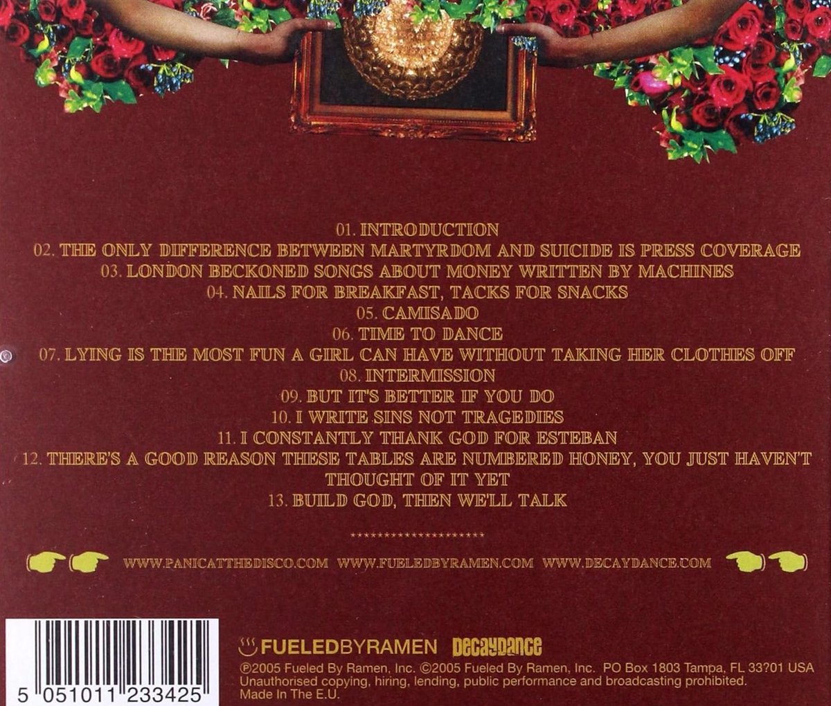 patdcharts's tweet photo. Panic! at the disco released their debut album "A Fever You Can't Sweat Out" 21 years ago. https://t.co/GjHK0nNWU1