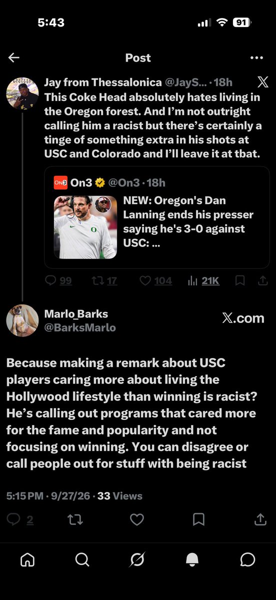 BarksMarlo's tweet photo. @dakizzler488117 I saw your reply to this post and was going to interact with it but the originator blocked me because of my single reply to his post. 🤣🤣🤣 But them thinking they can call Lanning a coke head and a racist with not evidence isn’t hateful??? People confuse me https://t.co/3iIfdpMM0S