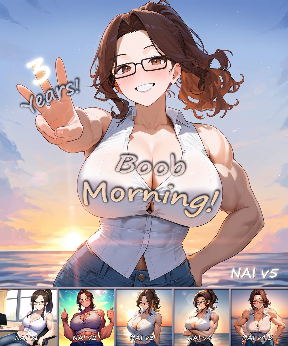 BoobXMorning's tweet photo. 3 Years of #BoobMorning!

Three years...
1097 days.  
~6 images per day.  
Over 13k BOOBS

It's been 1097 days and 5 NovelAI versions since the first Boob Morning, and I haven't missed a single day.

You can see them all here : https://t.co/GUH5RaNkvL https://t.co/1yBA4F1P5p