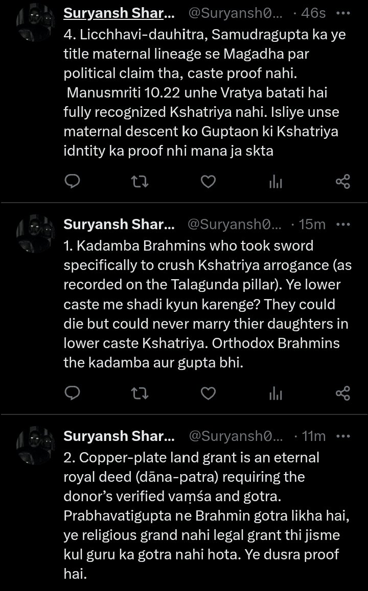 Suryansh050's tweet photo. Guptas were completely Brahmins not kshatriya or vaishya, here is detailed explanation. 
#HistoricDebate #history #indian https://t.co/J774IovmkX