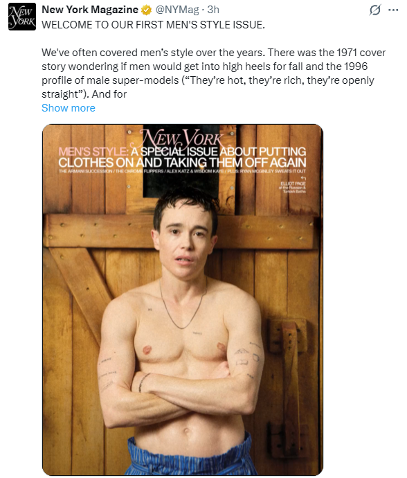 libsoftiktok's tweet photo. This is who New York Magazine is promoting for the "MEN'S STYLE" issue...

Yes, this is real... https://t.co/ahVxAoj5Qn