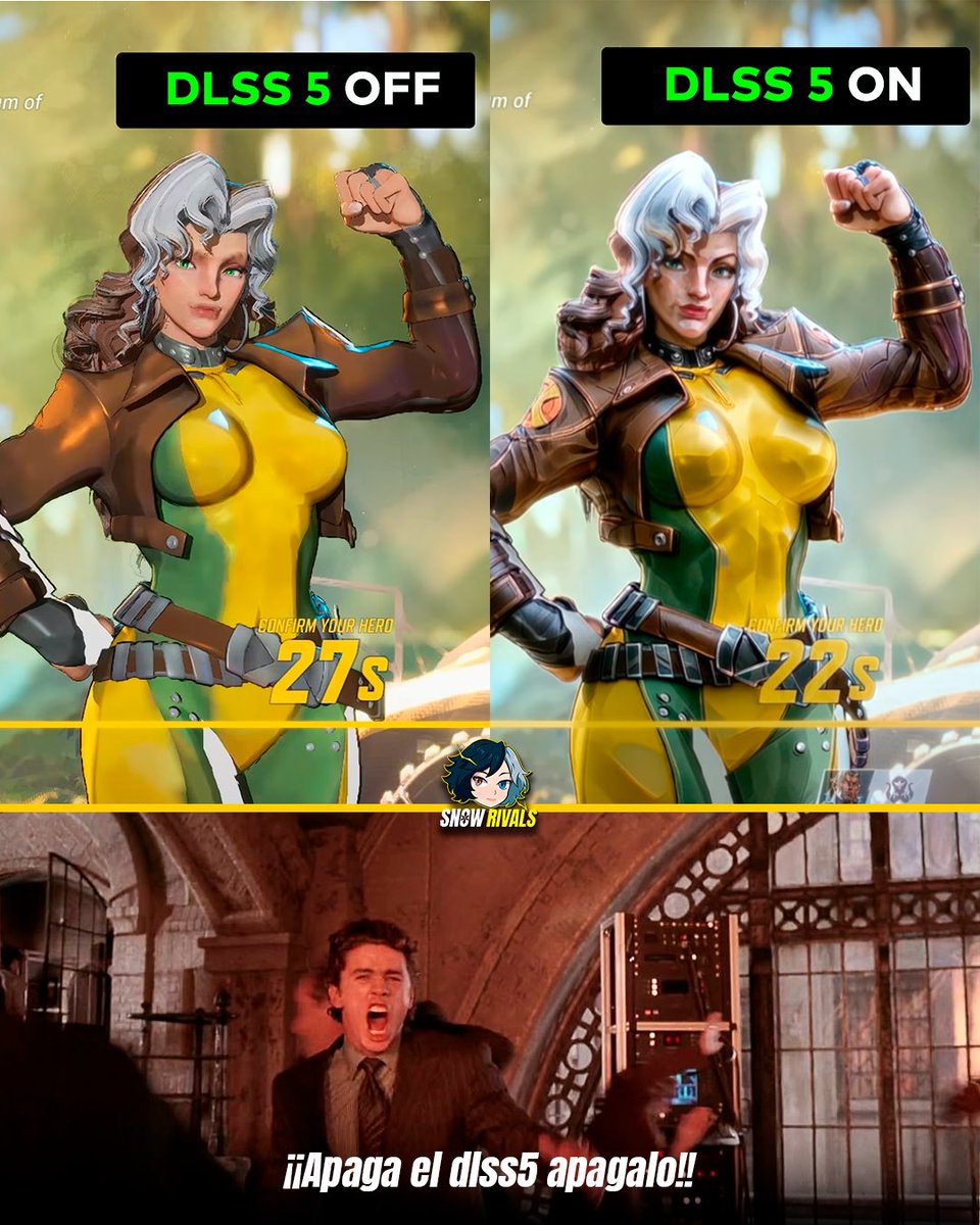 Snow_Rivals's tweet photo. MARVEL RIVALS CON DLSS5

Hace poco el usuario Sree05 ha compartido en su canal una muestra de como es jugar Marvel Rivals usando el DLSS 5 de Nvidia, el cual aplica un renderizado con Inteligencia Artificial.

Los resultados son... juzguen ustedes mismos XD

#marvelrivalsmemes #marvelrivalsnews #marvelrivalslatam #marvelRivals
