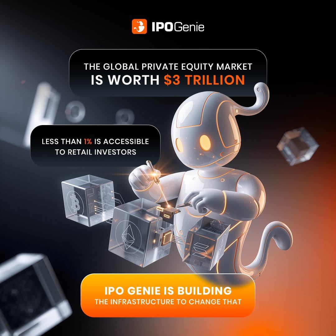 Wagmi100xx's tweet photo. The global private equity market is worth $3 trillion. Less than 1% of it is accessible to retail investors. That gap is the whole story. For years, early-stage opportunities stayed with institutions and insiders, while everyday investors waited for the IPO, usually after the real gains were made. @IPOGenie is building the infrastructure to change that, with pre-IPO access, AI deal screening and an ecosystem built around $IPO. Buy $IPO presales here: https://t.co/1ekCGMJhEx