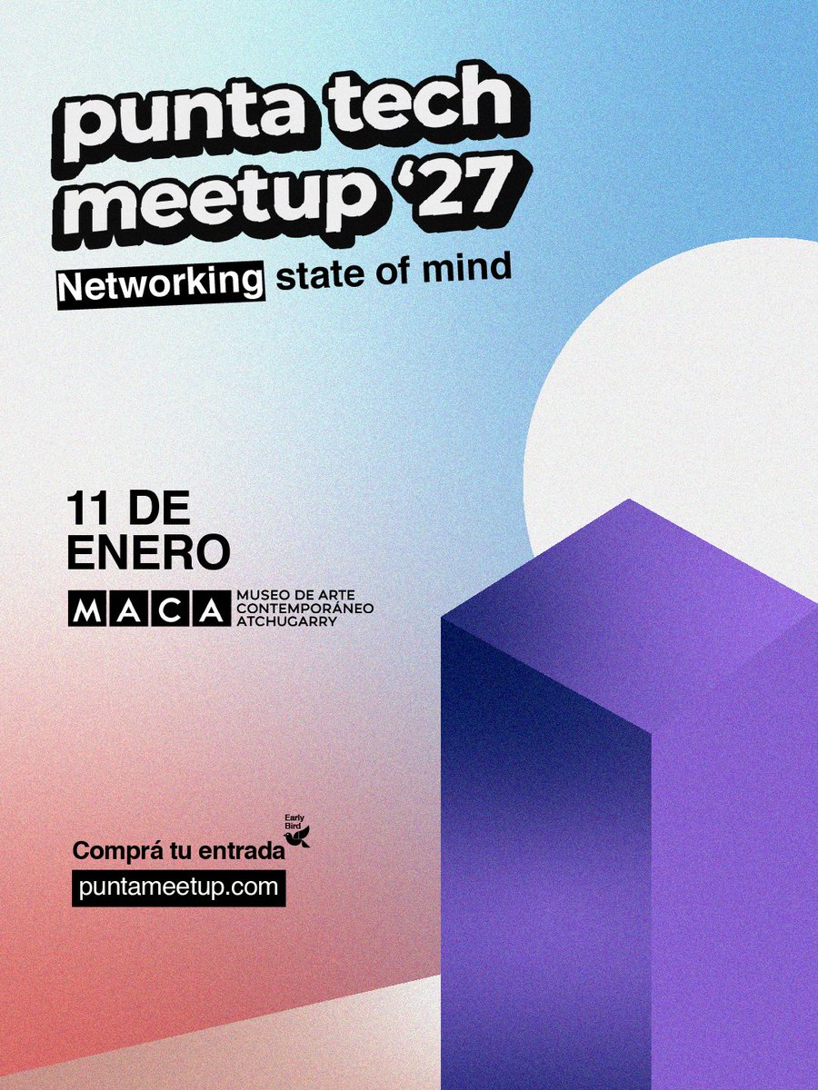 PuntaTech's tweet photo. OUT NOW 📢 ¡Entradas a la venta!

🎫Early Birds available en @RedTicketsUY  y https://t.co/4JVBQHIxr1 🛜

PUNTA TECH MEETUP 2027 / Edición 19 🙌🏼
11 de enero en @macamuseoatchugarry
👥 Networking state of mind! https://t.co/Oj0WkuUQOS