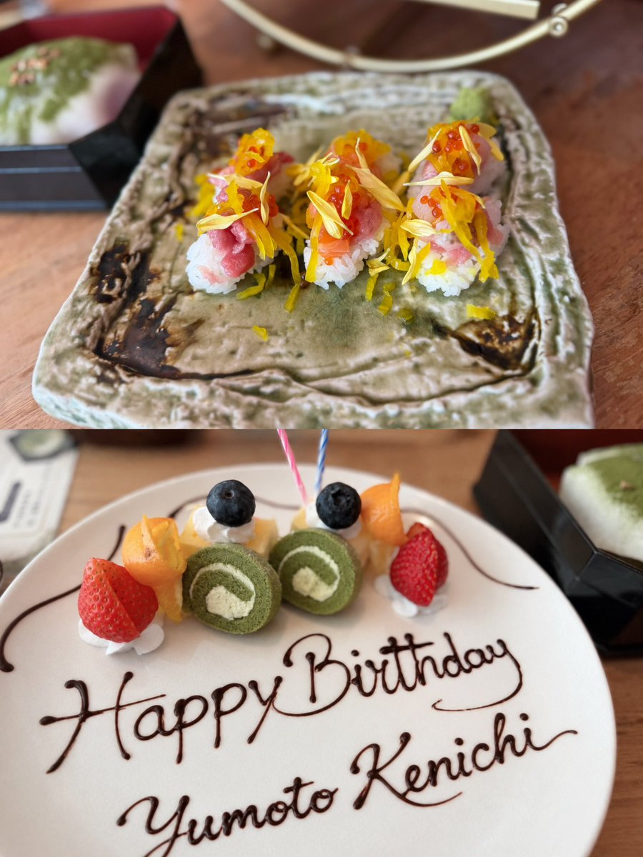 _6i_oO's tweet photo. お誕生日おめでとう( ͜🍣 ･ω･) ͜🍣3️⃣3️⃣

33歳の湯本さんも美味しいもの沢山食べて、沢山笑って、いつも幸せでいてね🍒🍀 https://t.co/rkblR1z7Vf