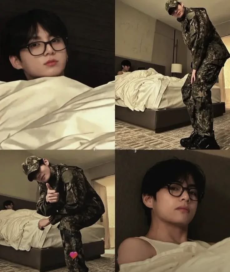 snowflake_tk's tweet photo. you know what’s just as insane as jungkook’s whole unfollow spree on tiktok to welcome taehyung? THIS. “swim” as the back ground music, taekook wearing jungkook’s military service uniform, and them lying in bed in a freaking hotel room. https://t.co/otorb8piP0