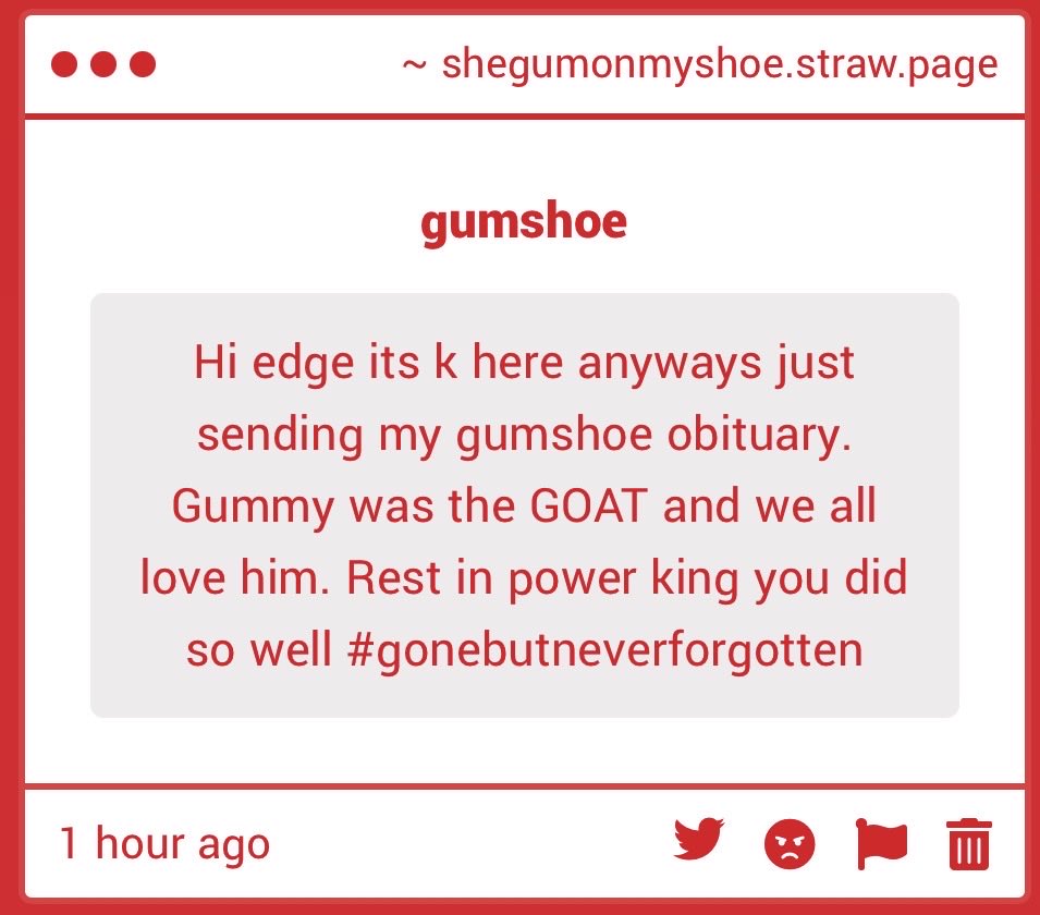 wrightyourwrong's tweet photo. // CRYINF rip Gumshoe... I'm sorry I never was in the mood to roleplay you, old pal... ☹️😔 https://t.co/mM6CeIh4TT