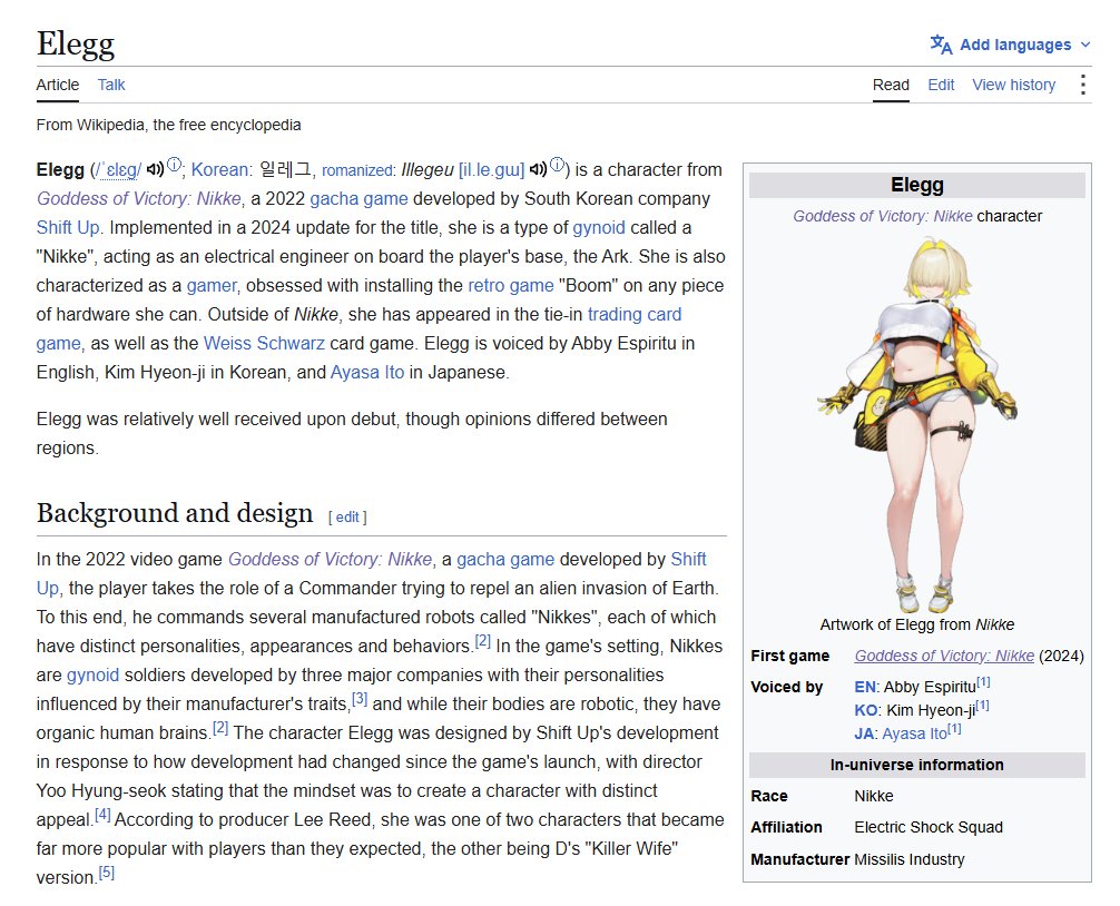 KOGG__'s tweet photo. Why does Elegg have her own Wikipedia page, but no other Nikke does? https://t.co/ffUh08V919