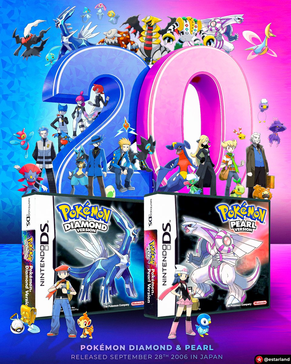 eStarland's tweet photo. Today is the 20th Anniversary of Pokémon Diamond &amp; Pearl! 💙🩷 https://t.co/NdmiSliOWB