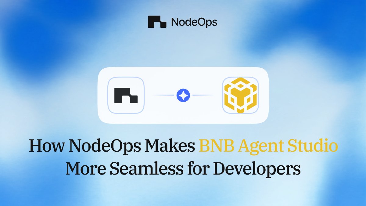 NodeOpsHQ's tweet photo. BNB Agent Studio made agent creation simple. Deployment was the last step that still required infrastructure setup. NodeOps closes that gap.

Select NodeOps and your agent goes live without a cloud account or infrastructure configuration.

Full blog on "How NodeOps Makes @BNBCHAIN Agent Studio More Seamless for Developers below 👇"