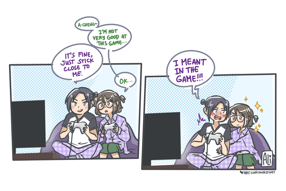 _artsy_alice's tweet photo. 🎮it's game night w #sangcheng 💚💜
(another doodle from last week, from my "sun sun days" au)

☕️ so hiiiiii guuuuys u can pay me to draw more sangcheng or even <ur ship/oc here> this october!
👉👉👉 https://t.co/SYy6CkISZO
 
[💖 RTs are appreciated! ] #OctKofiRun26 https://t.co/1fB6LgjUiC