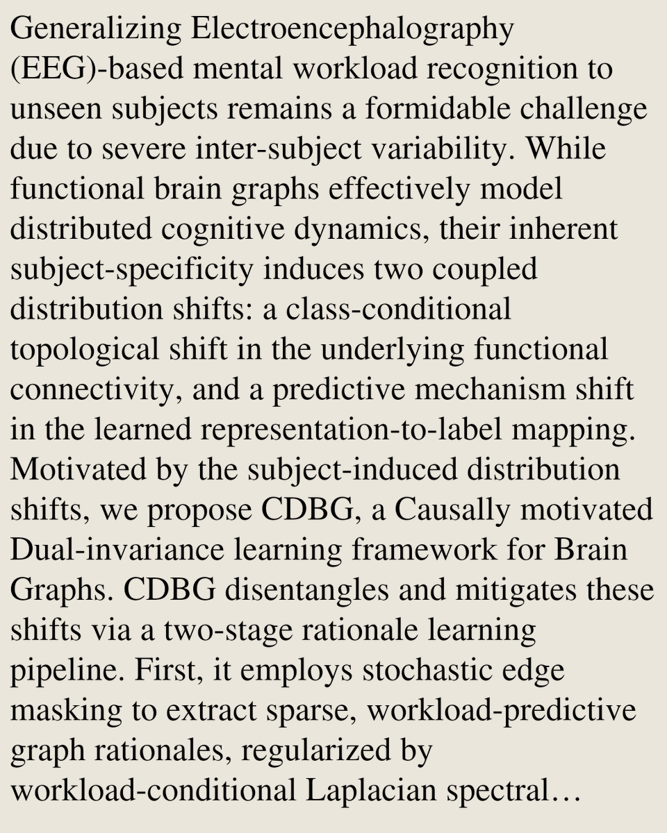 Smartphones's tweet photo. CDBG: Causally Motivated Dual-Invariance Learning against Topological and Predictive Shifts in EEG Workload Recognition

Yuzhe Zhang, Wenmin Zhou, Chengxi Xie, Kai He, Jihong Wang, Huan Liu, Man Yao, Daoqiang Zhang
https://t.co/786ZdsNYjC [𝚌𝚜.𝙷𝙲] https://t.co/9me48K5Ifz