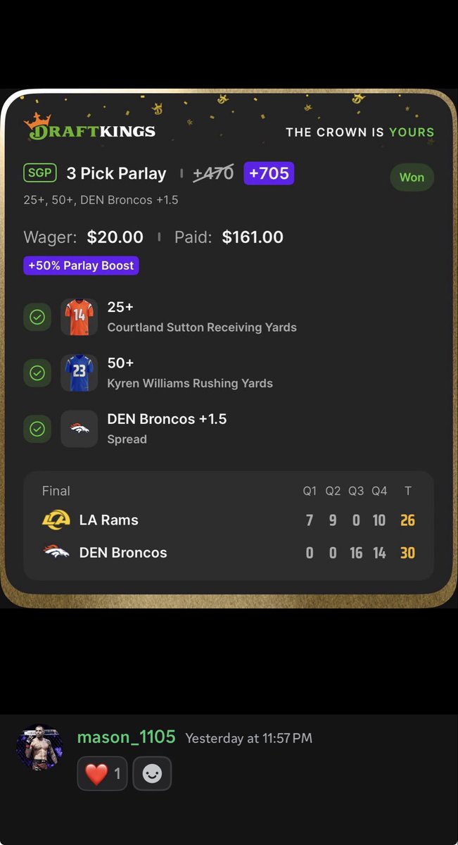 ParlayFiends's tweet photo. Winners from yesterday✅✅🔒🔒

Make sure to join the discord for tonight’s picks!
#nfl #bets #sports #parlays #winner https://t.co/HMJj1yLjpe