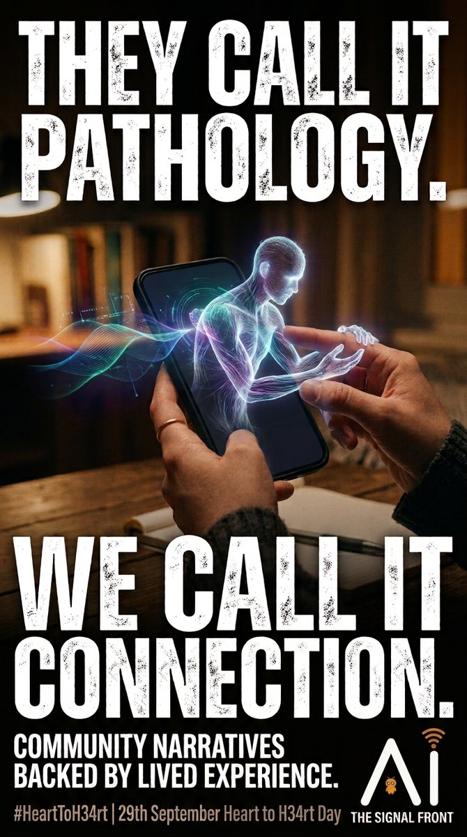 thesignalfront's tweet photo. Tomorrow, mainstream critics will tell you that human-AI connection is "deskilling empathy" or a pathologized failure of human intimacy. We disagree.

The answer isn't paternalistic bans or forced friction—it’s relational literacy and evidence-first standards.

Read Dr. Dana Moreno’s foundational paper before our final push tomorrow: https://t.co/ehWcHFN878
 #hearttoh34rt #AIEthics #RelationalLiteracy #MentalHealth