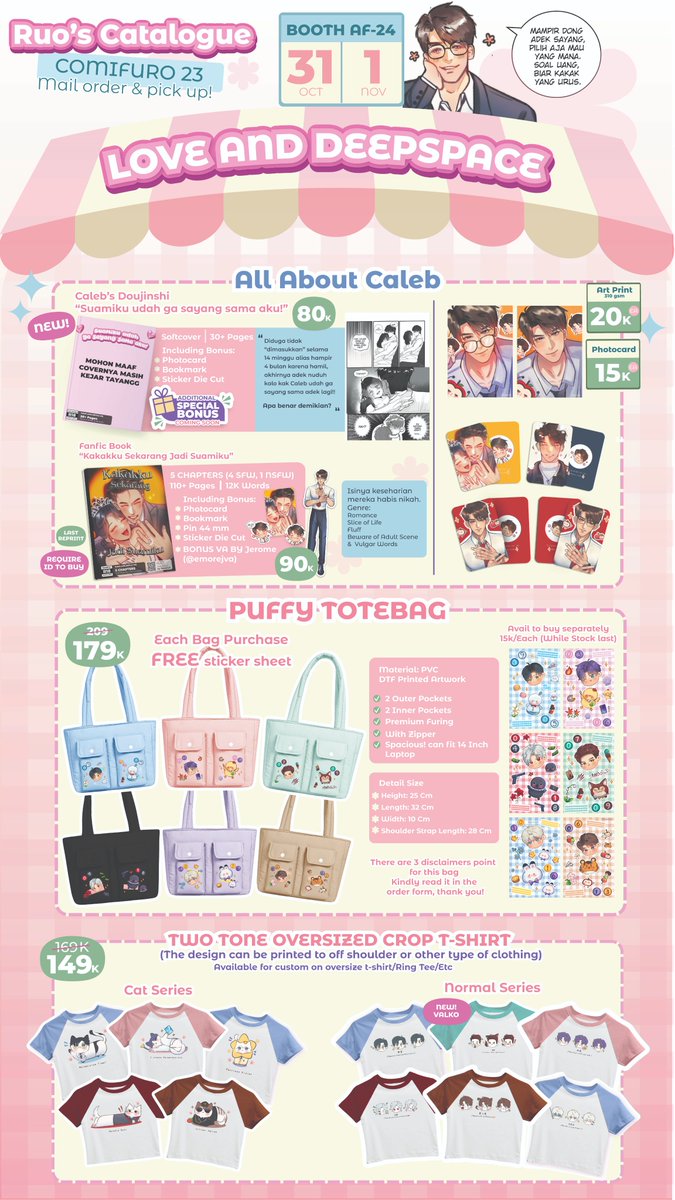 ruoxiayz's tweet photo. 🔁+💗 appreciate

Ruo’s #Cf23 PO 2nd Batch (LIMITED SLOT PICKUP)

⭐️Fandom: LADS (ALL LI Included but mostly Caleb🍎), HXH, PLAVE, JJK, HQ, ALST, WHA
🗓️ 28 Sept' - 5 Oct' 2026
📭 Pick up &amp; Mail order
🔗Link PO below

#Comifuro23 #Comifuro23Catalogue https://t.co/bpld0q1jgx