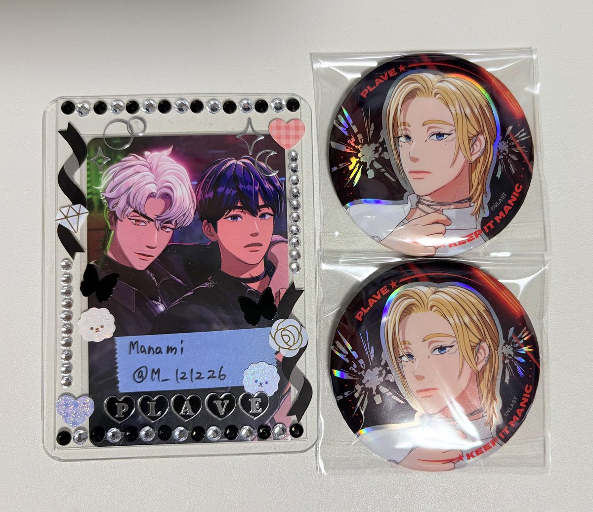 M_121226's tweet photo. 【交換】PLAVE KEEP IT MANIC JAPAN
缶バッジ

譲→💜NOAH 2

求→❤️EUNHO

＊郵送のみ

気軽にお声がけください😊 https://t.co/pAtb40a49Z