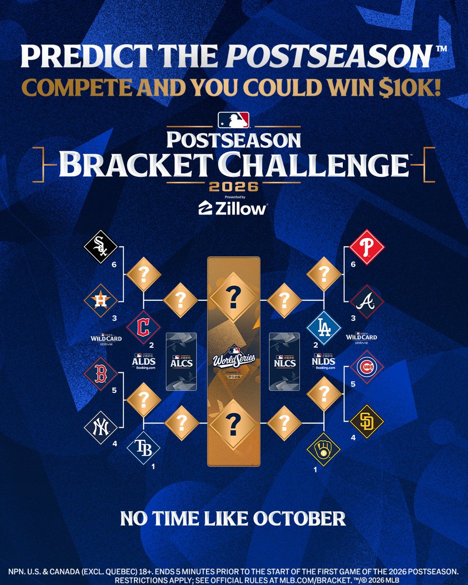Make your picks in the 2026 MLB Postseason Bracket Challenge. Compete and you could win $10K! 

<https://t.co/Cf2mtfRQ5M> 
 [📷](https://pbs.twimg.com/media/HTU