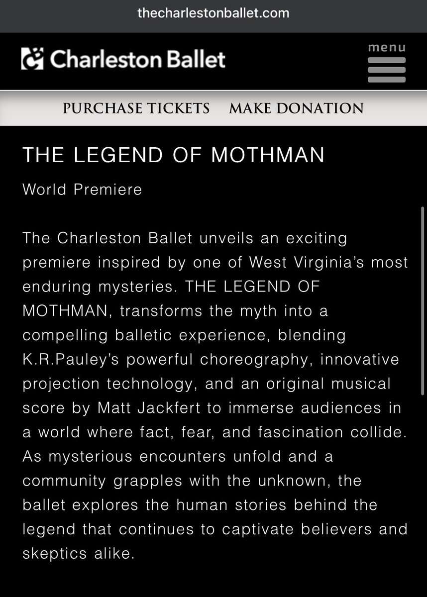 appodlachia's tweet photo. It is important that y’all know the world premiere of the Mothman ballet is next month https://t.co/KXV4QB2Lai