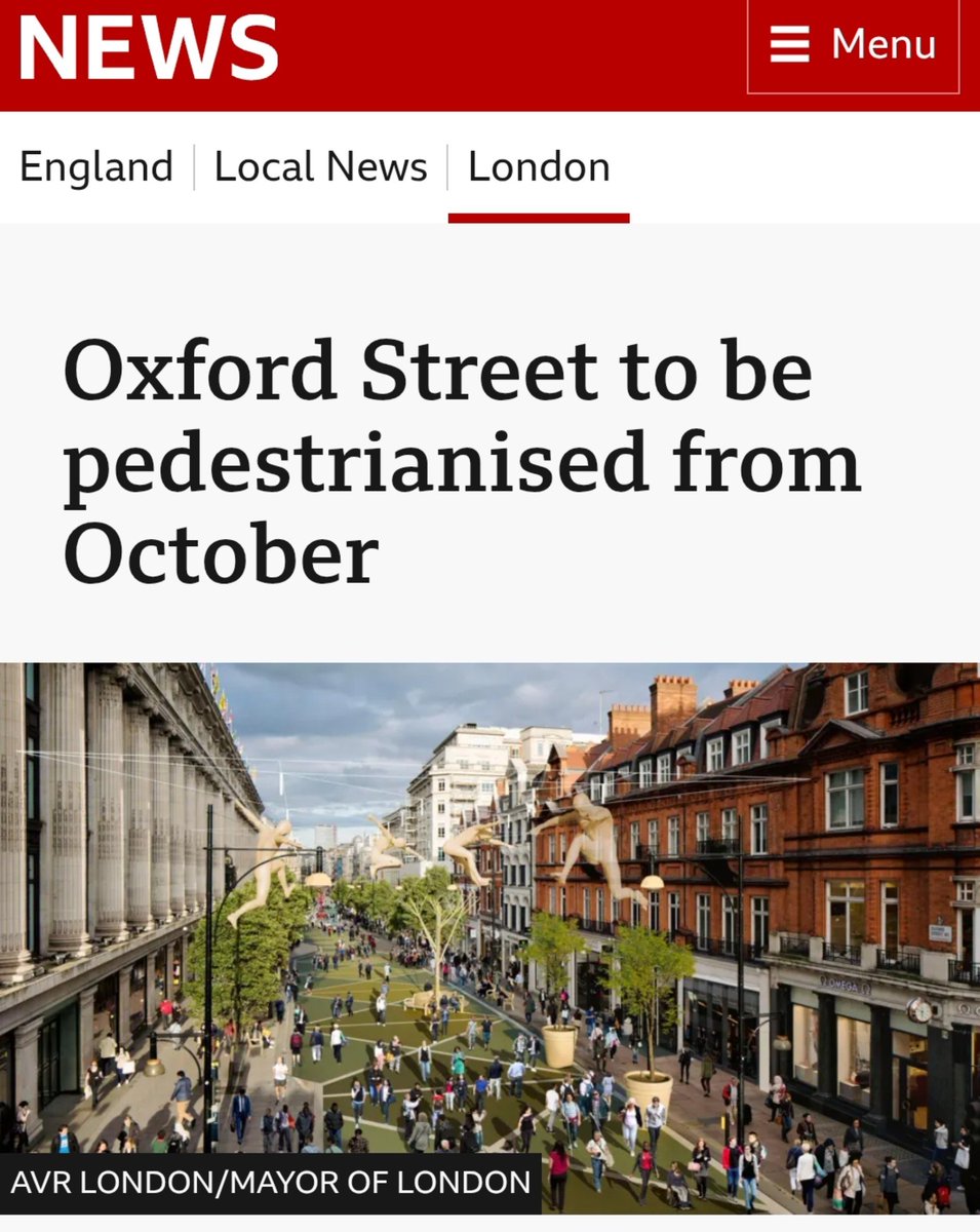 SadiqKhan's tweet photo. NEW: Oxford Street will start to go traffic free from Monday 26 October. 

Following strong support from Londoners and businesses - this will mark the start of our work to transform the nation's high street. 

https://t.co/MuzYe3BNt5 https://t.co/JtLuOKVcGF