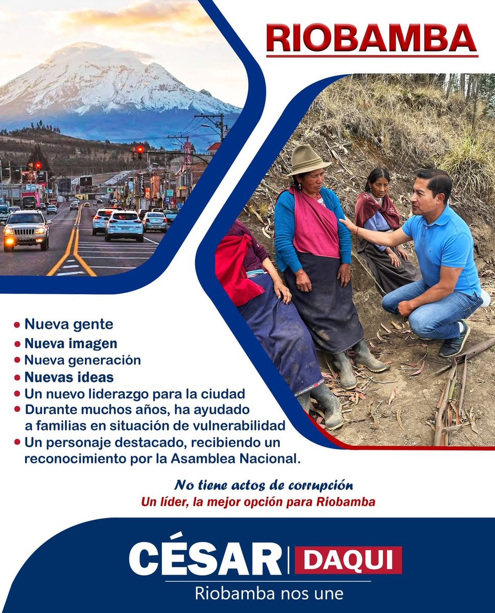 cesar_daqui's tweet photo. 📌 Somos una nueva propuesta en la política local, con una visión renovada para la ciudad de #Riobamba. Un perfil que busca representar a una nueva generación, con una #imagen #limpia, nuevas ideas de trabajar por el desarrollo y las necesidades de la ciudadanía. https://t.co/85B7cnGC7j
