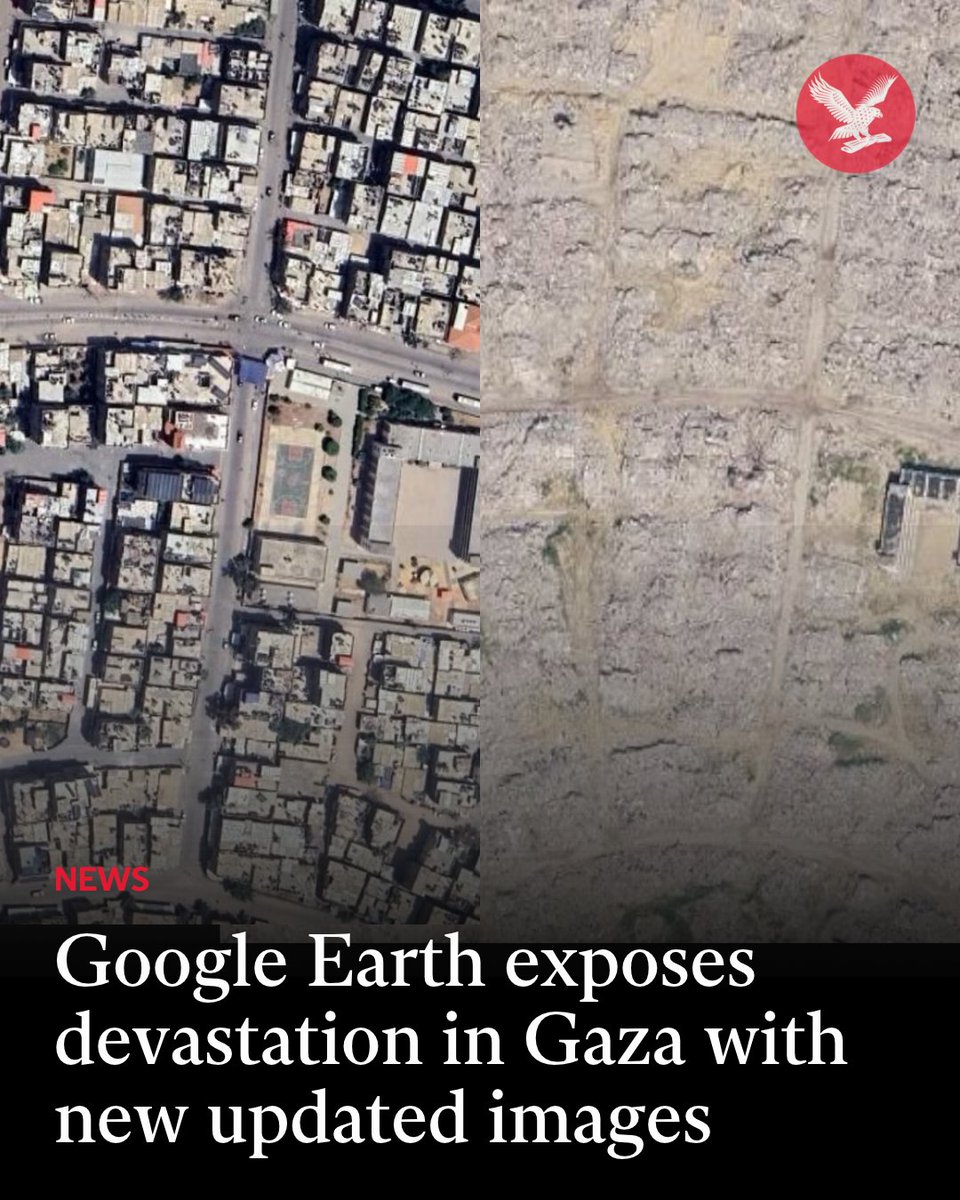 Independent's tweet photo. Google Earth has updated its images to show the devastating scale of destruction across Gaza with swathes of the strip reduced to rubble.

Read more: https://t.co/BBMDsysCf1 https://t.co/A96x2Uj423