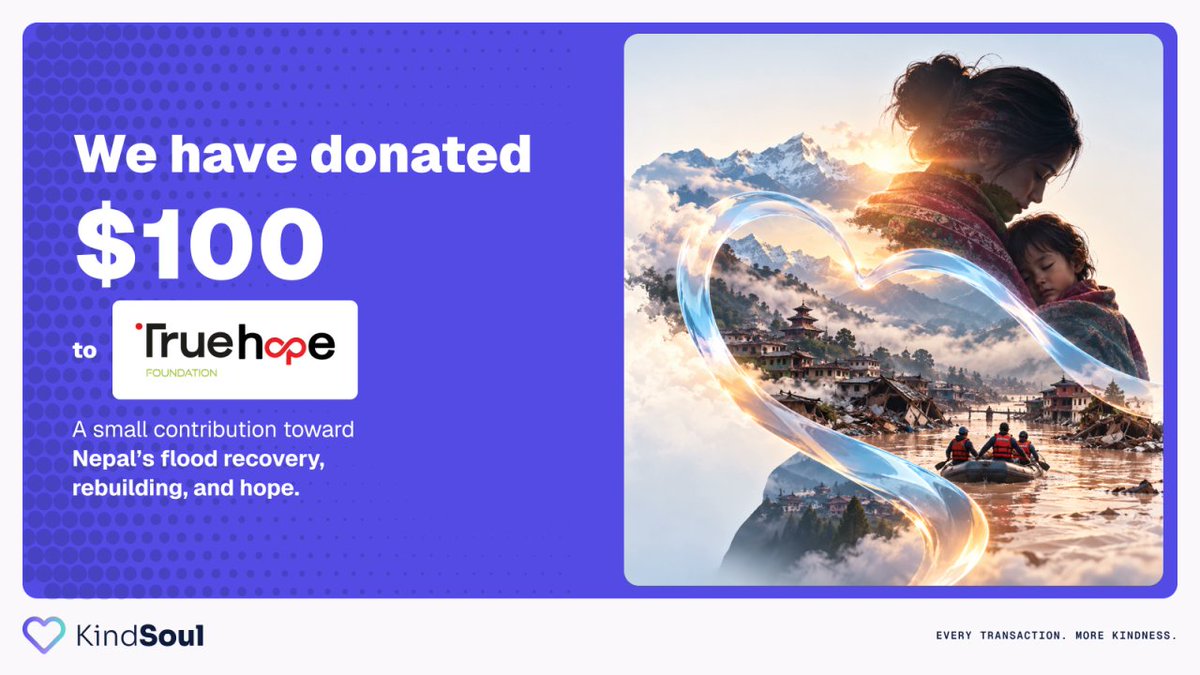 kindsoulworld's tweet photo. When disaster strikes, kindness matters.

We donated $100 to True Hope Foundation to support people affected by the floods in Nepal and help communities through this difficult time.

Every contribution can help someone rebuild, recover and feel a little less alone.

Be Kind. Always. 💜