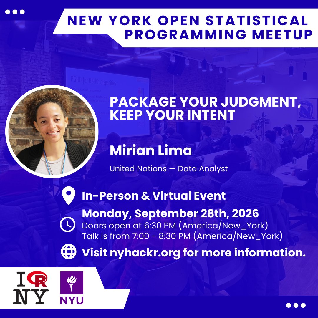 nyhackr's tweet photo. TONIGHT (9/28) is our meetup!🙌

Mirian Lima will be joining us to give a talk Package Your Judgment, Keep Your Intent!

🎟️RSVP ➡ https://t.co/01uryZRVQY (RSVP for in-person by 3pm, in-person space is limited)

See you there! https://t.co/kEoYF5gLwm