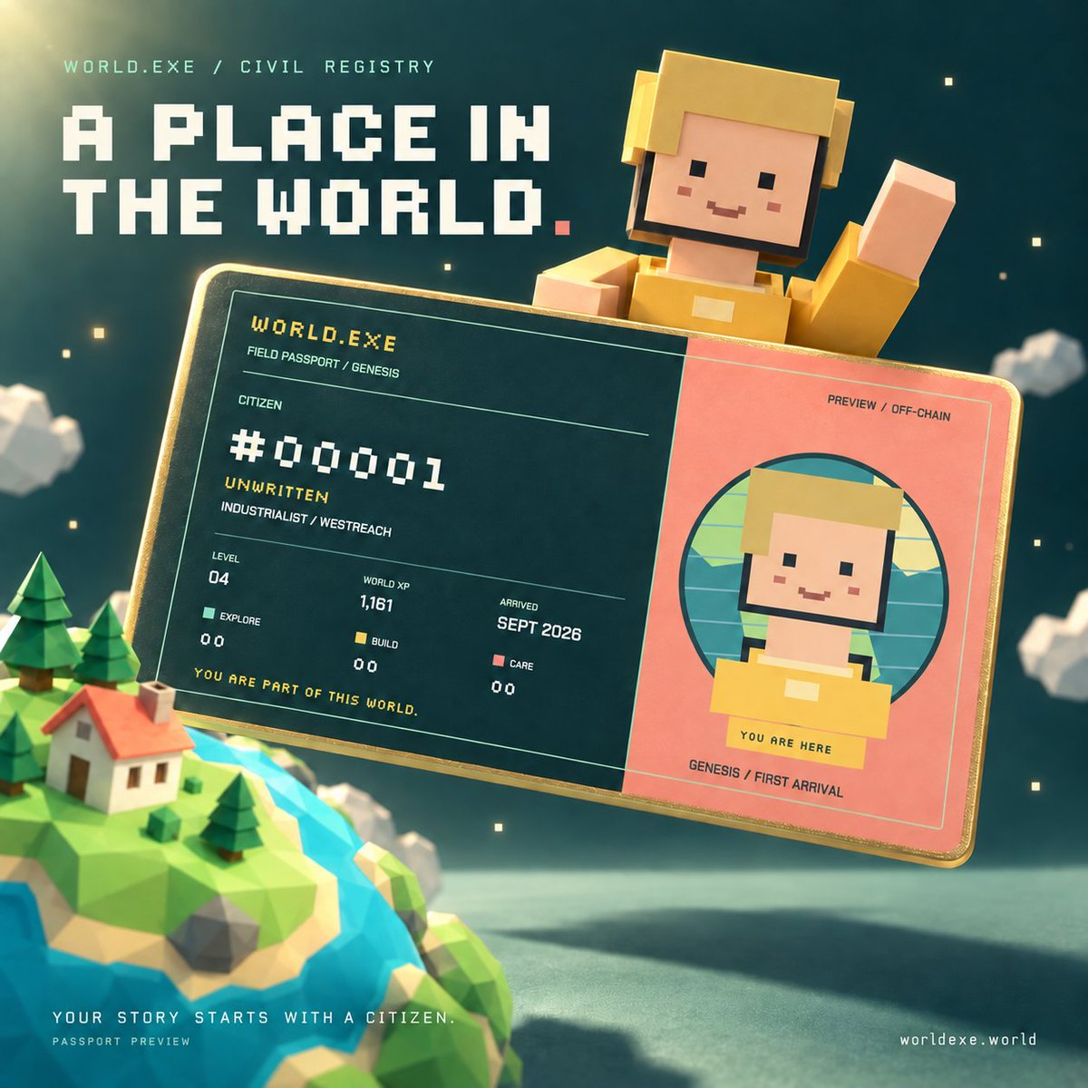 enterworldexe's tweet photo. Your citizen. Your passport. Your place in the world.

Choose your look. Begin your story.

WORLD.EXE opens soon.

https://t.co/Wl8gKjxPs5 https://t.co/WRUttxpC1p
