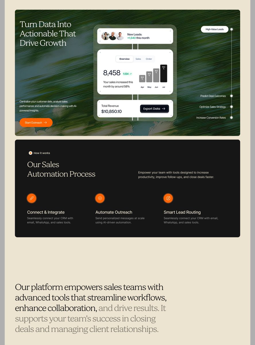 uisabor's tweet photo. Recent landing page for an AI CRM platform https://t.co/5h8cSjAyz4