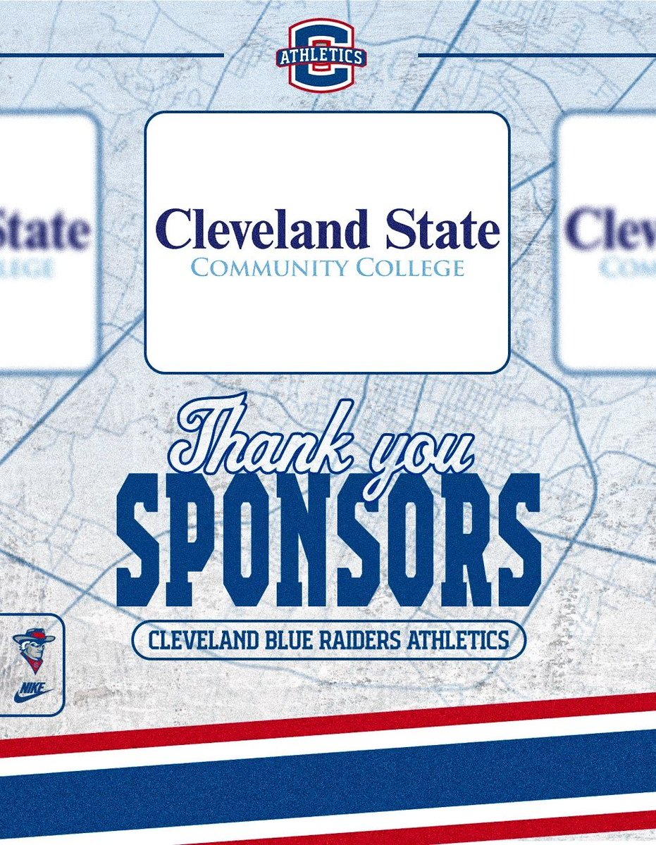 CHSRaiderSports's tweet photo. Thank you to Cleveland State Community College for their continued support of  Cleveland Blue Raiders Athletics!

We are grateful for all the businesses and community partners who invest in our student athletes and help make Cleveland Athletics special.

#ALLinAllCLEVELAND https://t.co/qUwjhOrF1Z