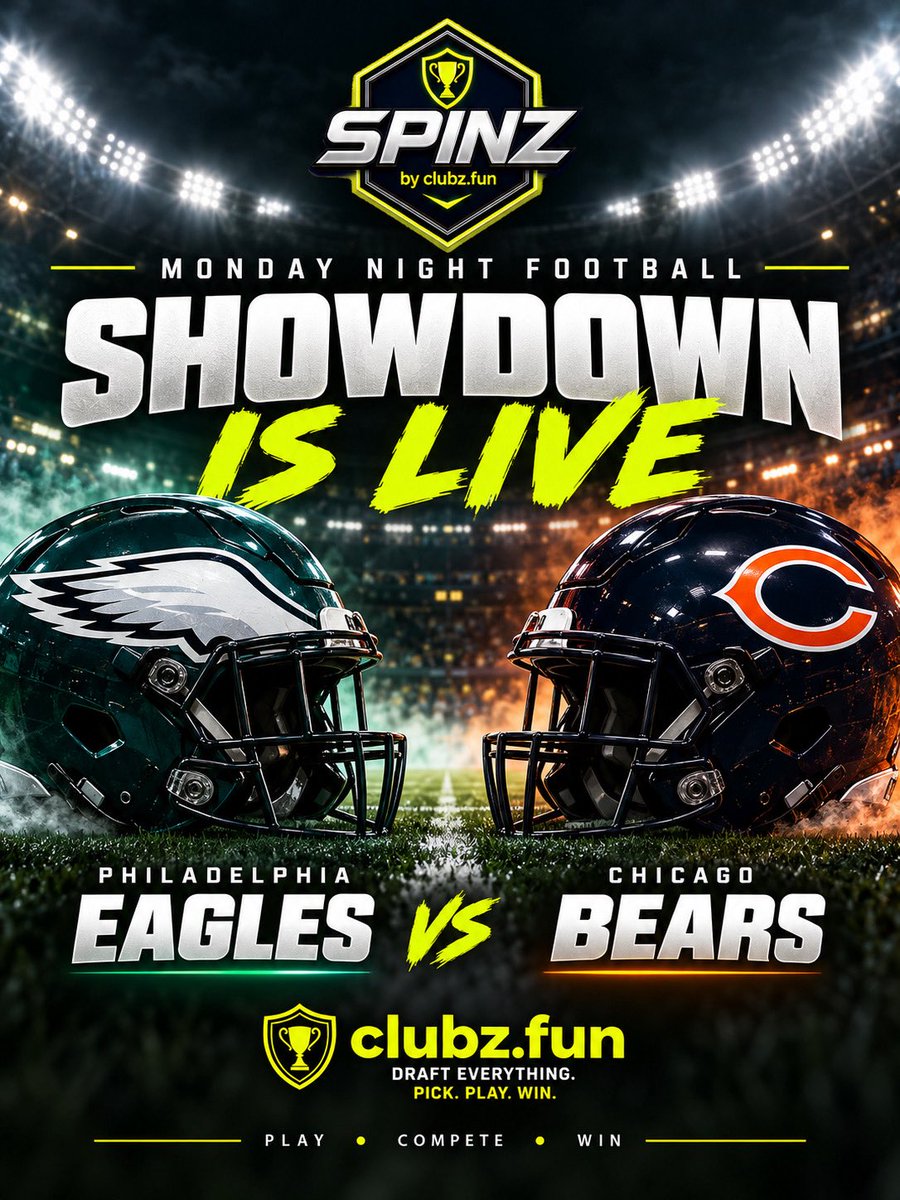clubz_fun's tweet photo. MONDAY NIGHT FOOTBALL IS LIVE!

Eagles. Bears. One game. One primetime sweat.

Build your Showdown lineup the classic way - or fire up SPINZ and let the cards decide your squad.

Pick. Spin. Sweat every play.

NFL Showdown is LIVE now on https://t.co/i1xeQSU3C9.

Try for FREE!