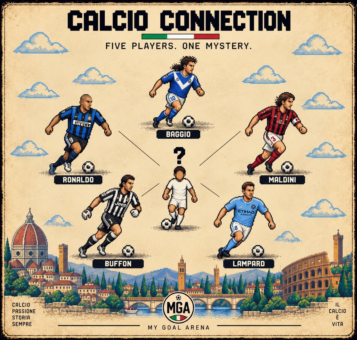 mygoalarena's tweet photo. 🧠 CALCIO CONNECTION 🇮🇹

Five players. One connection.

Who is the mystery player? 👀 https://t.co/Cq0BaHW4WF