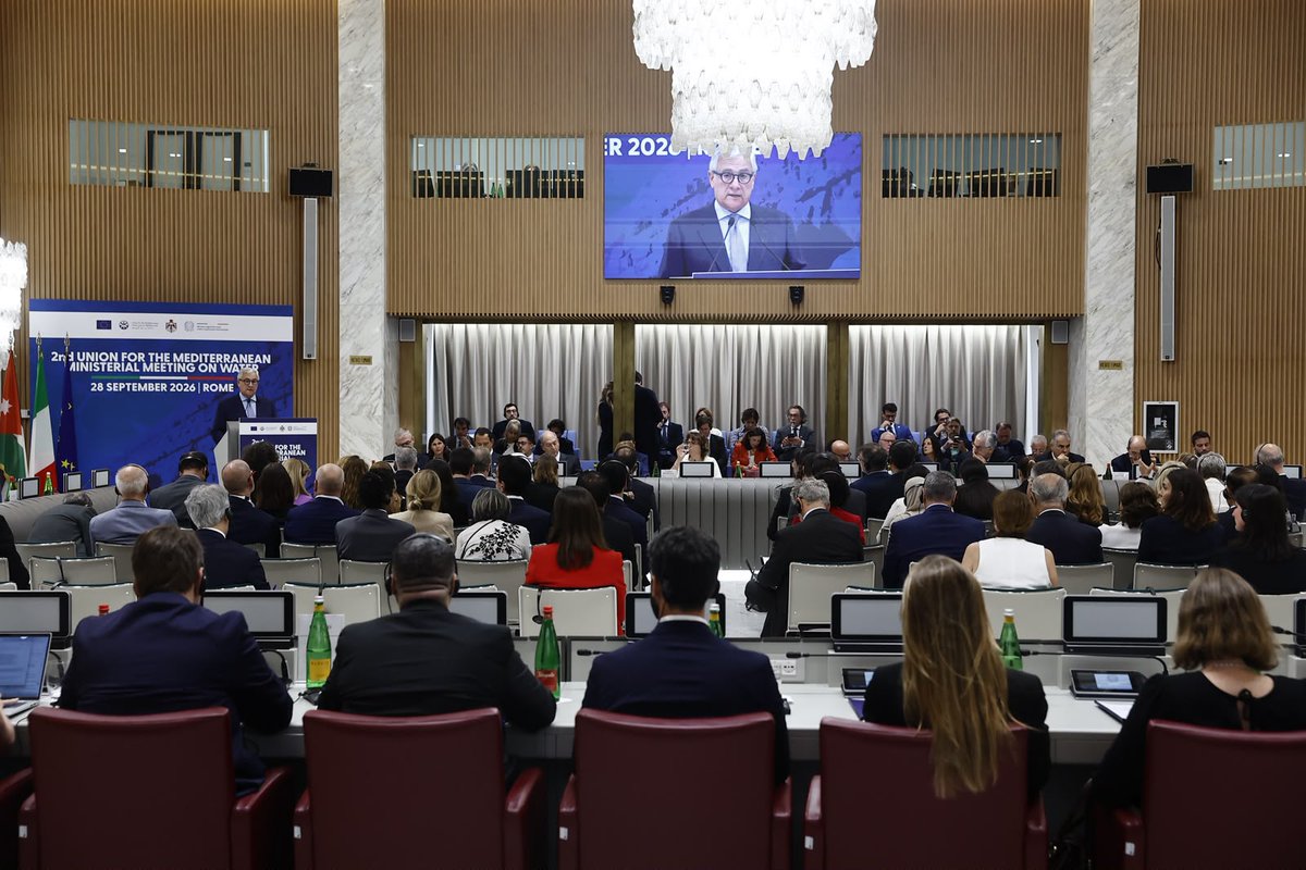 UfMSecretariat's tweet photo. #HappeningNow in Rome: the 2nd UfM Ministerial Meeting on Water, bringing together Water Ministers from the 43 Union for the Mediterranean Member States. The focus: strengthening regional cooperation, water security, resilience, investment and innovation across the Mediterranean. 
#UfM4Water

https://t.co/Ht5pzWAK5n

@ItalyMFA @Antonio_Tajani @JessikaRoswall @EU_ENV @mwigovjo @GPichetto @MASE_IT