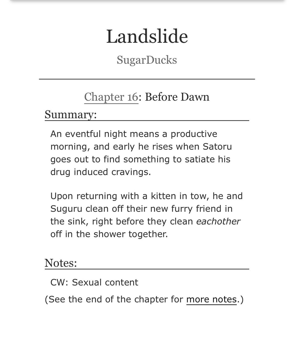 sugarduckz's tweet photo. #五夏 #goge

Landslide
Chapter 16: Before Dawn ☔️🐈‍⬛

✩ 8.6k/162k
✩ Sexual content

🔗 https://t.co/qk8krNd69F https://t.co/1SCz7iZZ0W
