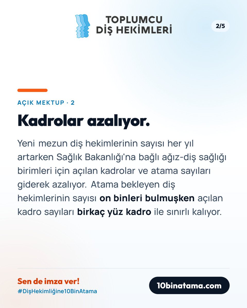 tdishekimleri's tweet photo. #DişHekimliğine10BinAtama kampanyası için vereceğiniz bir imza, yapacağınız bir paylaşım veya katılacağınız bir eylem, diş hekimliğinin günümüzdeki en önemli sorunlarından birisinin çözümüne katkı sağlayacak ve diş hekimlerinin daha güvenceli koşullarda çalışmasına vesile olacak. https://t.co/EfaQFnxLP7