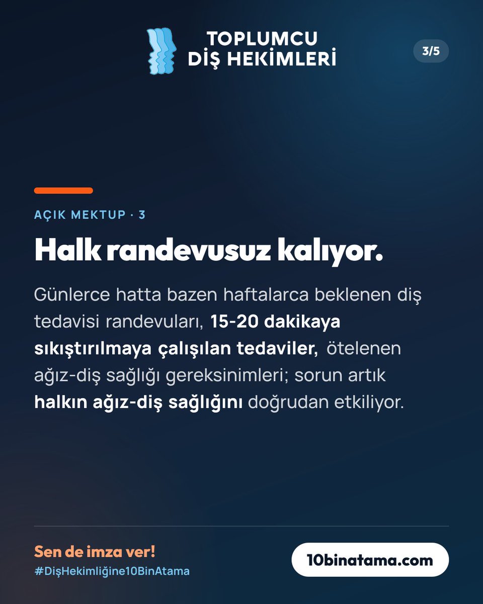 tdishekimleri's tweet photo. #DişHekimliğine10BinAtama kampanyası için vereceğiniz bir imza, yapacağınız bir paylaşım veya katılacağınız bir eylem, diş hekimliğinin günümüzdeki en önemli sorunlarından birisinin çözümüne katkı sağlayacak ve diş hekimlerinin daha güvenceli koşullarda çalışmasına vesile olacak. https://t.co/EfaQFnxLP7