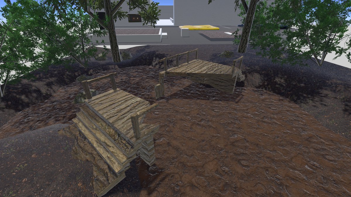 longlongMaguro's tweet photo. Mud Testアップデートしました

・タールを追加しました 
・汚れる挙動を一新しました。 　
　→泥やタールに手などが触れると部分的に汚れるようになりました。 
・ぬかるみ＋小さいタール溜まりがあるエリアをMud Test用に制作し導入しました https://t.co/FCTWRcauPq
