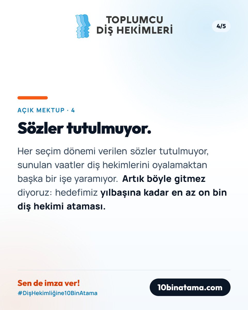 tdishekimleri's tweet photo. #DişHekimliğine10BinAtama kampanyası için vereceğiniz bir imza, yapacağınız bir paylaşım veya katılacağınız bir eylem, diş hekimliğinin günümüzdeki en önemli sorunlarından birisinin çözümüne katkı sağlayacak ve diş hekimlerinin daha güvenceli koşullarda çalışmasına vesile olacak. https://t.co/EfaQFnxLP7