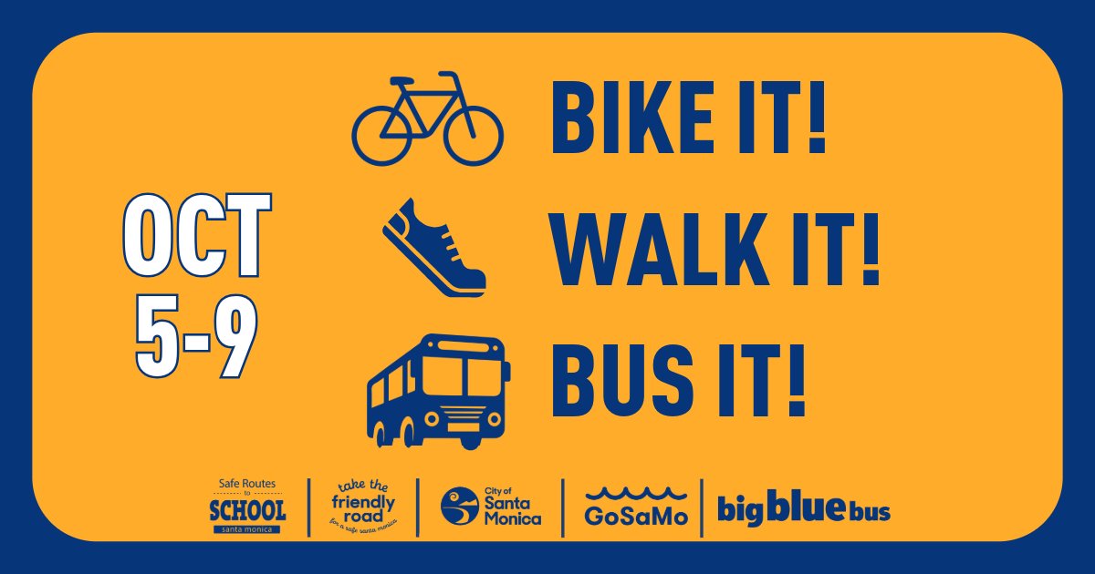 SMBigBlueBus's tweet photo. Bike It! Walk It! Bus It! Week is BACK! 🚲🚶🚌
K–12 students in #SantaMonica ride FREE on #BigBlueBus from October 5–9! Just show your #GoPass TAP card,school ID, report card, or letter from your school when boarding to enjoy an easy, eco‑friendly ride to school. 🌎💙
Snap a pic on your way and share your adventure using #BigBlueBus. We can’t wait to see your Bike It! Walk It! Bus It! Week moments! 📸
💙Plan your trip on #BBB at https://t.co/RHvlfP2sxH!
@santamonicacity @SMC_edu @UCLACommute @palicharterhigh