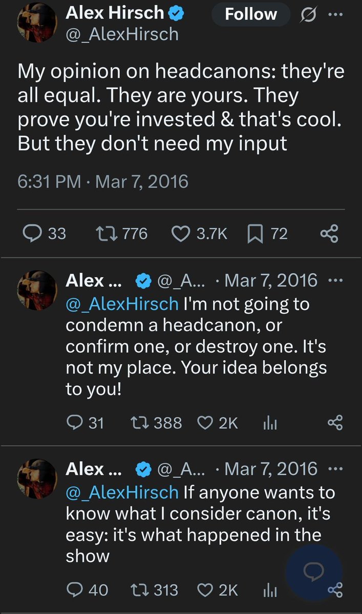 Popstarian64's tweet photo. Alex Antiship DNI Hirsch 👏

I find it amusing that antis believe Alex making a joke on his website puts him on their side; he is literally against you guys for harassing people over fiction, characters, and ships. https://t.co/fO6GU8wRUU