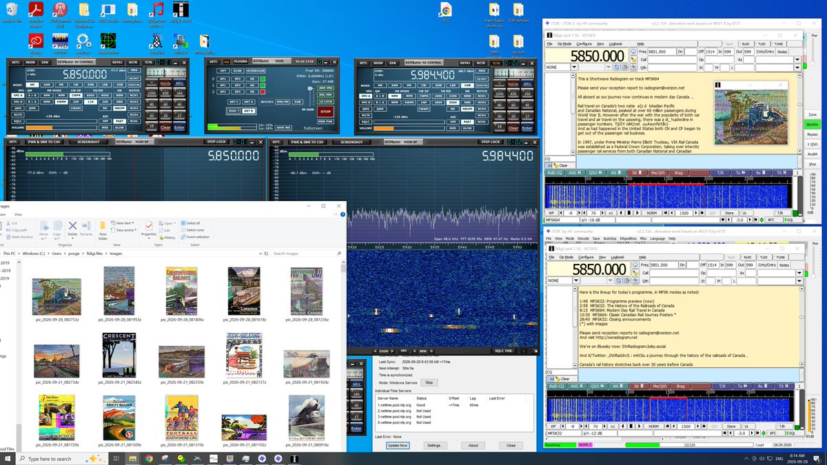 PeterVogel's tweet photo. Here's how it went for the overnight Shortwave Radiogram session over WRMI, 5850 kHz, 0800-0830 UTC, as monitored in Vancouver. Most text was captured. However only 5 out of 10 images decoded. Still, those are lovely. Also showing the images captured from last week's broadcast. Both were railways themed. 

@SWRadiogram @WD4AH_Al @PopShopRadio1
