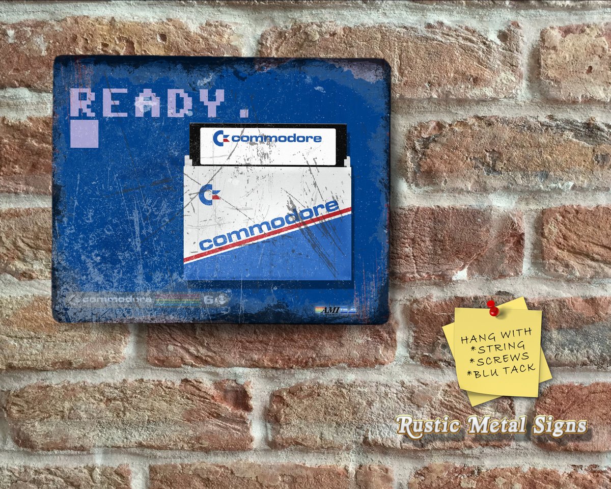MadGerbil365's tweet photo. Rustic Commodore 5.25" Floppy Disk and READY Prompt Commodore Screengrab Metal Sign £10 https://t.co/8jJX66Hch5 The perfect gift for any #Commodore fanatic! How cool would this be in your #mancave? #Retro #Retrogamer #AmigaReposts #C64Discord #RetroGaming #OldSchoolGaming https://t.co/zXRVjVkJPZ
