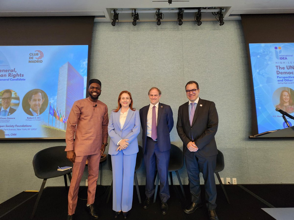 Int_IDEA's tweet photo. At #UNGA81, International IDEA brought governments, UN representatives and civil society together to discuss democratic resilience, the future of UN leadership and peace in the Horn of Africa. 

Secretary-General Kevin Casas-Zamora also met with leaders and Member State representatives to keep democracy and the challenges it faces high on the agenda.

Together with @ClubdeMadrid, @SwissGov, @OpenSociety and the @HC4Democracy alongside @OpenSocietyAfr, we helped bring these conversations into focus.

🔗 Read Annika Silva-Leander’s account of the discussions, the partnerships and what comes next: https://t.co/BjydiVbsfI

📷 Take a look at some moments from the week in New York: