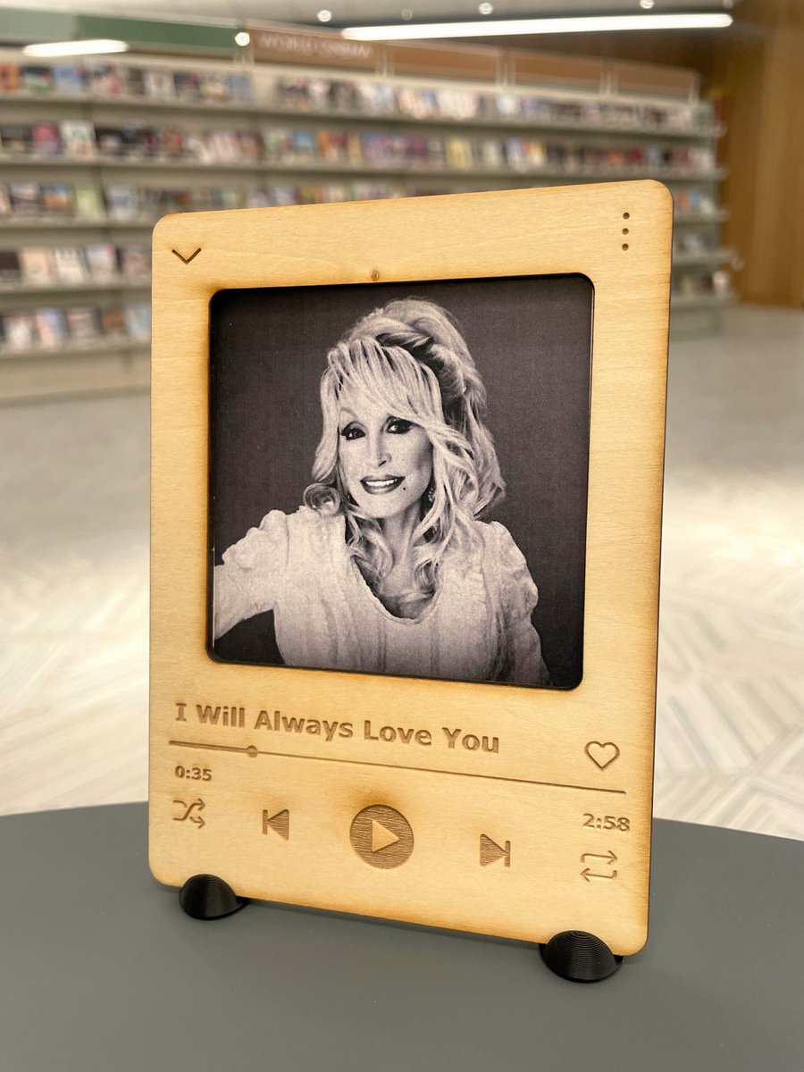 AddisonPubLib's tweet photo. Show your Addison Public Library card in Sam's Lab this Tuesday and Wednesday and make a laser-engraved photo frame! The song name on the frame can be customized to make it your own. A print photo is not included. Limit 1 per Addison Public Library card. https://t.co/ZatG6rZ9mx