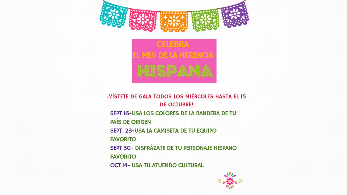SneedESLibrary's tweet photo. Our #HispanicHeritageMonth spirit days flyer has been updated. Stay tuned for Hispanic Character Dress Up Guidelines! @Aliefsneed https://t.co/nRWzeKkDmw